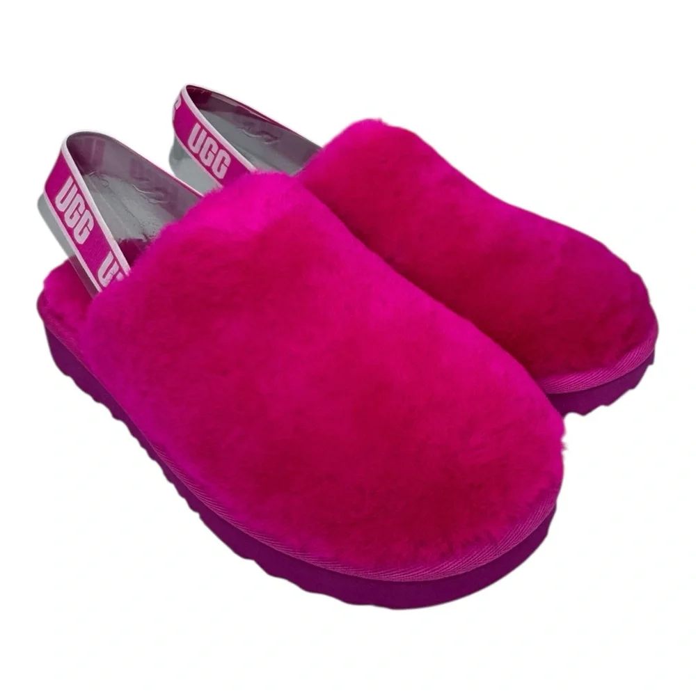 UGG Pink Fluffy Slingback Sandals Size 6 Kids - Picture 2 of 6